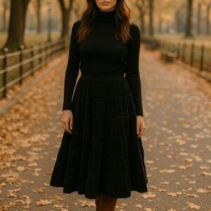 Corduroy Maxi Skirt Womens Black Tiered Boho Hippie Long Skirt Festival Trendy